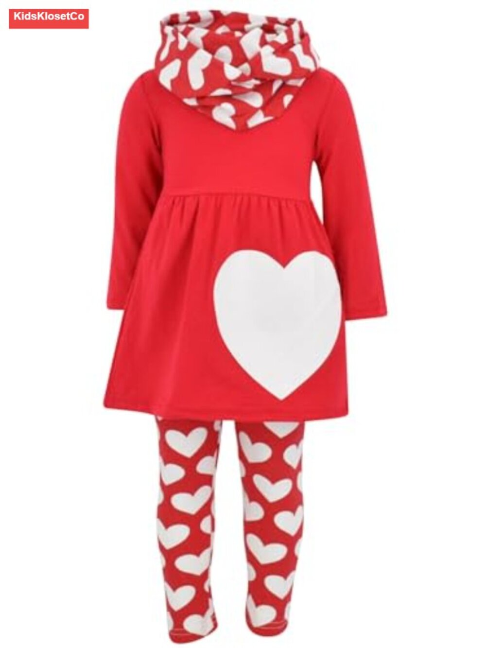 Kids 3pc Outfit Set Long Sleeve Knit Tunic Top Leggings & Scarf